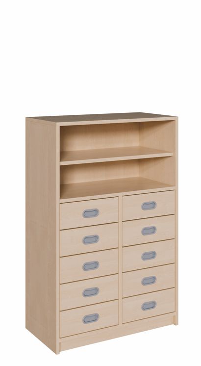 K Kombinationsschrank 120 cm, 10 Schübe/Regal, 2 Breiten